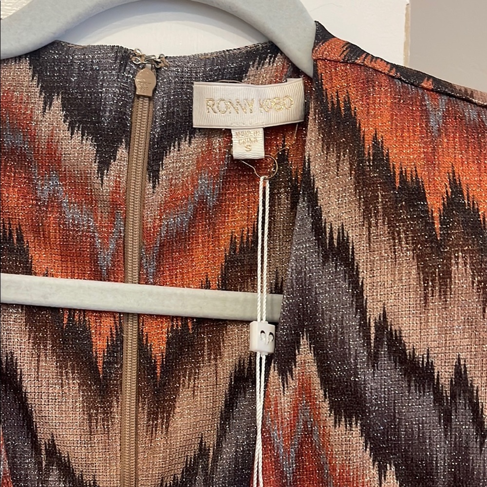 Ronny Kobo Collection Zigzag Long Sleeve Dress - Orange and Black - Picture 3 of 5
